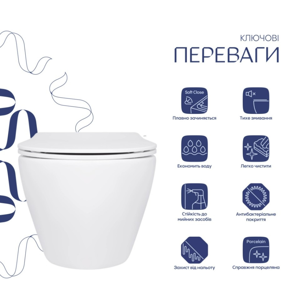 Унитаз подвесной Qtap Jay Ultra Quiet White, с сиденьем Slim Duroplast/Soft-close/Release QT07335175W