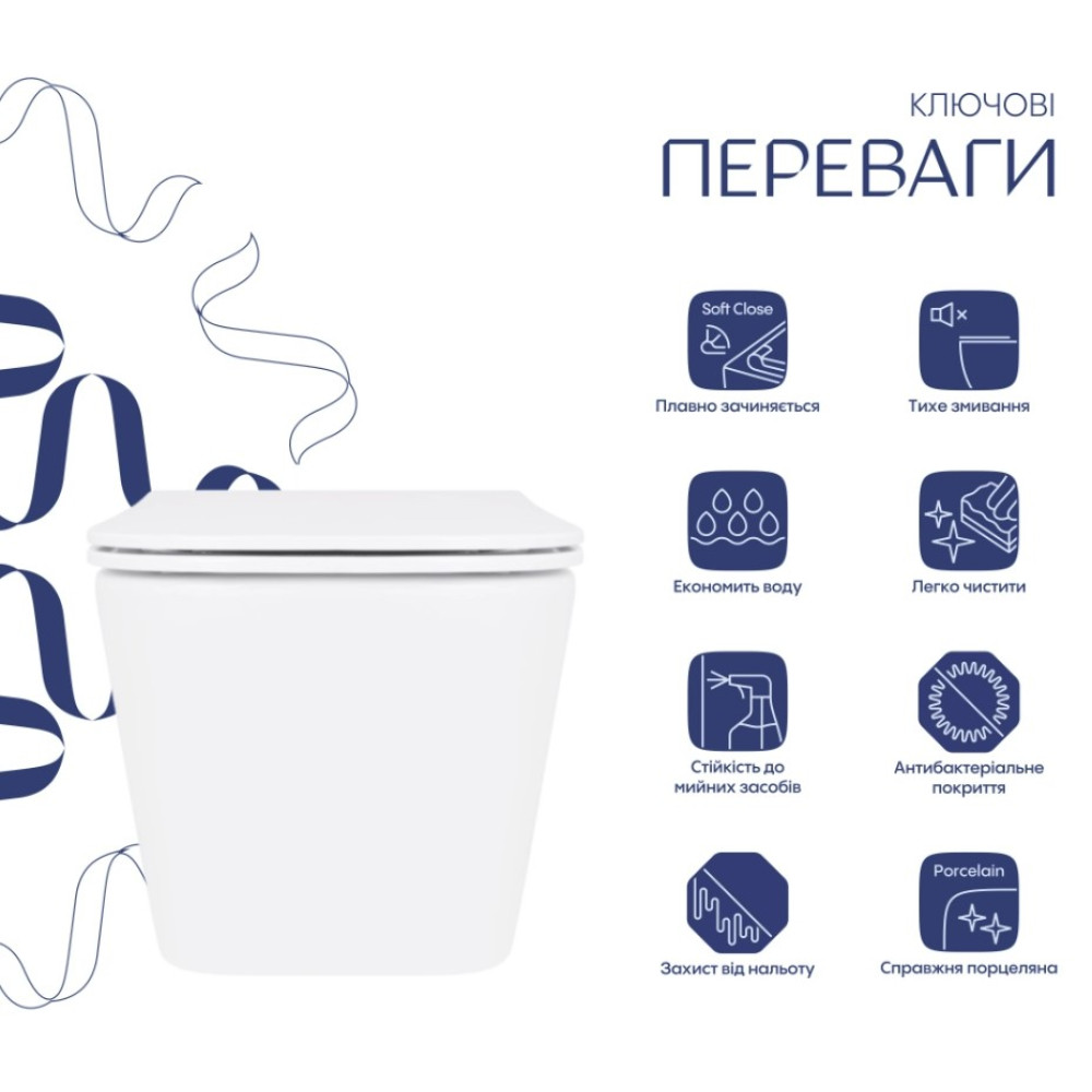 Унитаз подвесной Qtap Crow Rimless, с сиденьем Slim Duroplast/ Soft-close/ Quick Release QT05335171RW