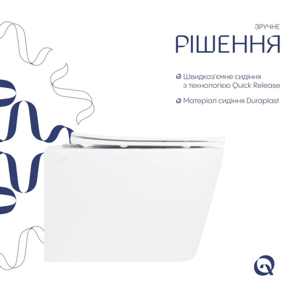 Унитаз подвесной Qtap Crow Rimless, с сиденьем Slim Duroplast/ Soft-close/ Quick Release QT05335171RW