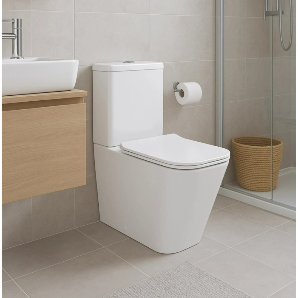 Напольный унитаз Qtap Crow Eco Rimless с сиденьем Slim Duroplast/ Soft-close/ Quick Release QTCRO27W48750