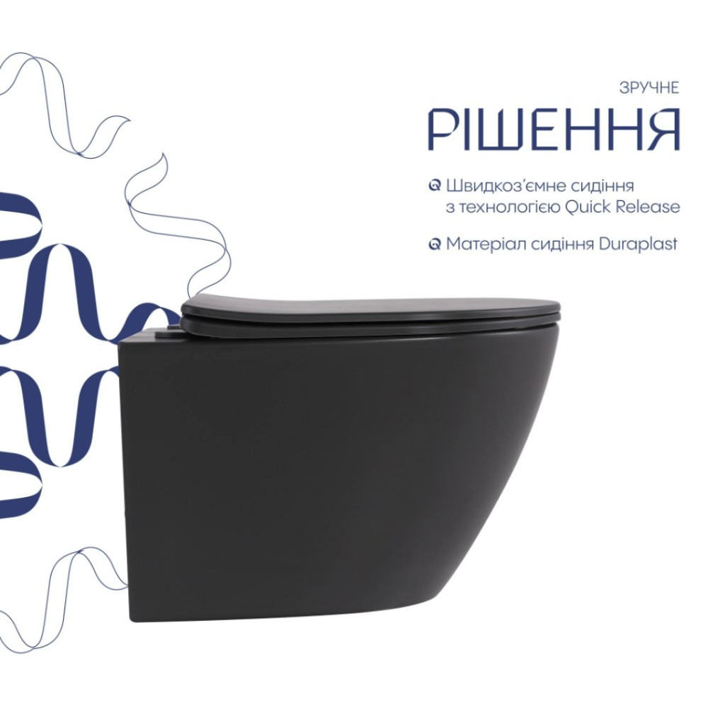 Унитаз подвесной Qtap Robin Ultra Quiet, Anthracite, с сиденьем Slim Duroplast / Soft-close / Quick Release QTROB26AN48995