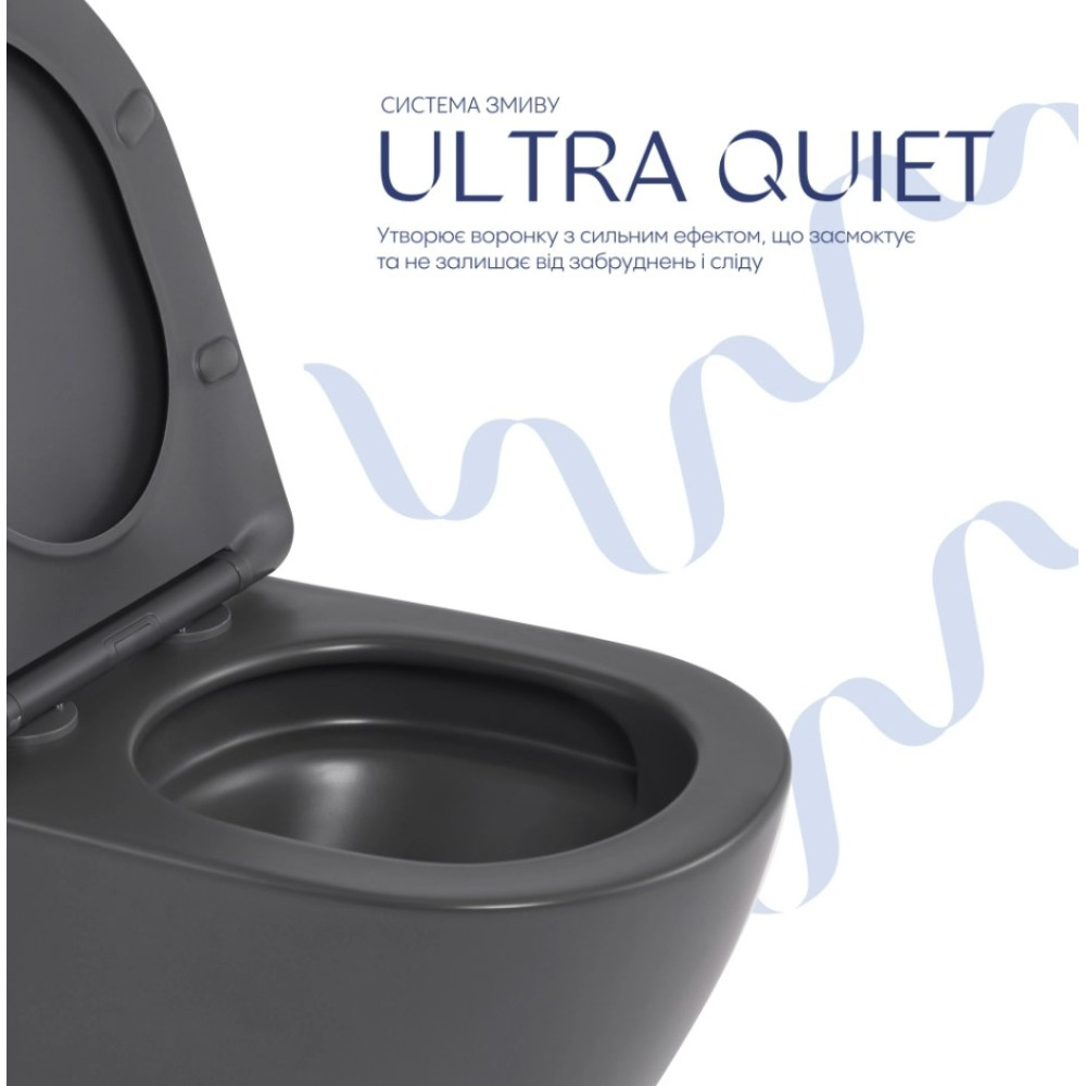 Унитаз подвесной Qtap Robin Ultra Quiet, Anthracite, с сиденьем Slim Duroplast / Soft-close / Quick Release QTROB26AN48995