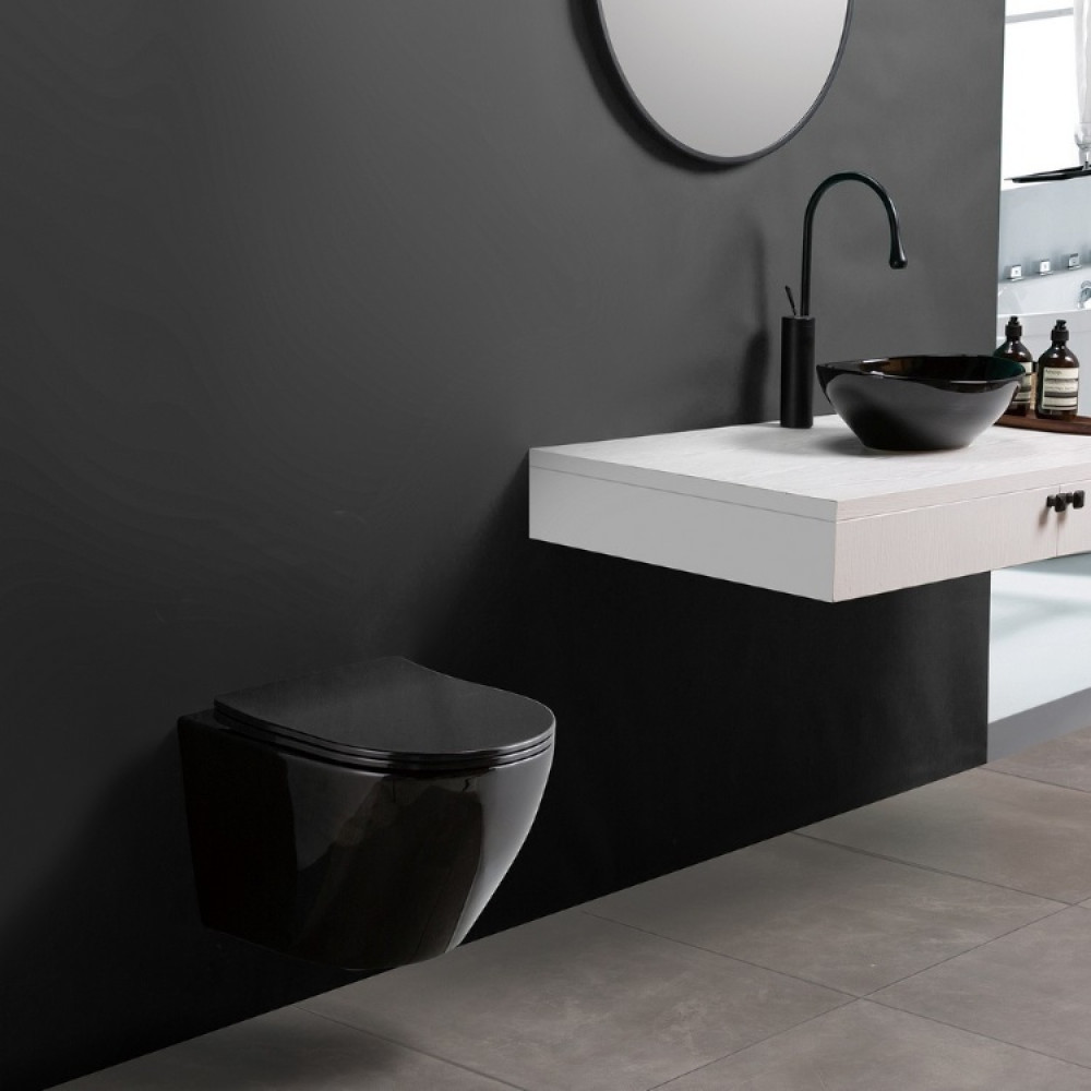 Унітаз підвісний Rea Carlo Mini Flat black gloss (REA-C8936)