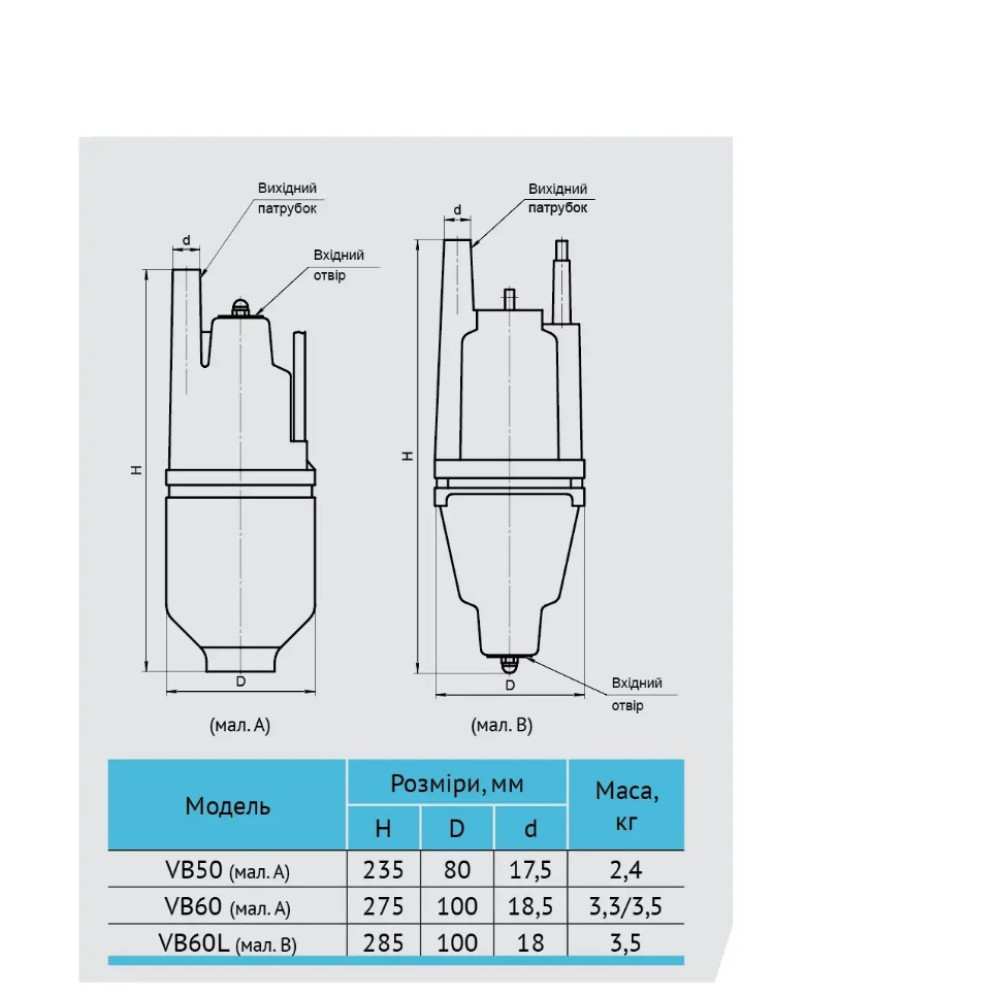 Вибрационный насос Rudes VB60L кабель 10 м