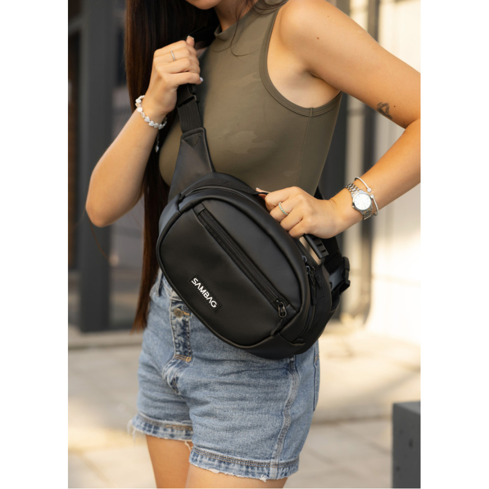 Сумка через плечо женская бананка Sambag Flex черная 30×17×10 см (85351001)