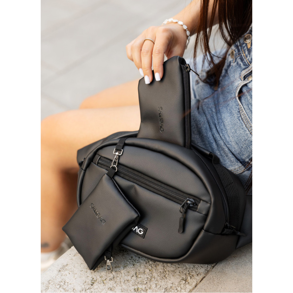 Сумка через плечо женская бананка Sambag Flex черная 30×17×10 см (85351001)