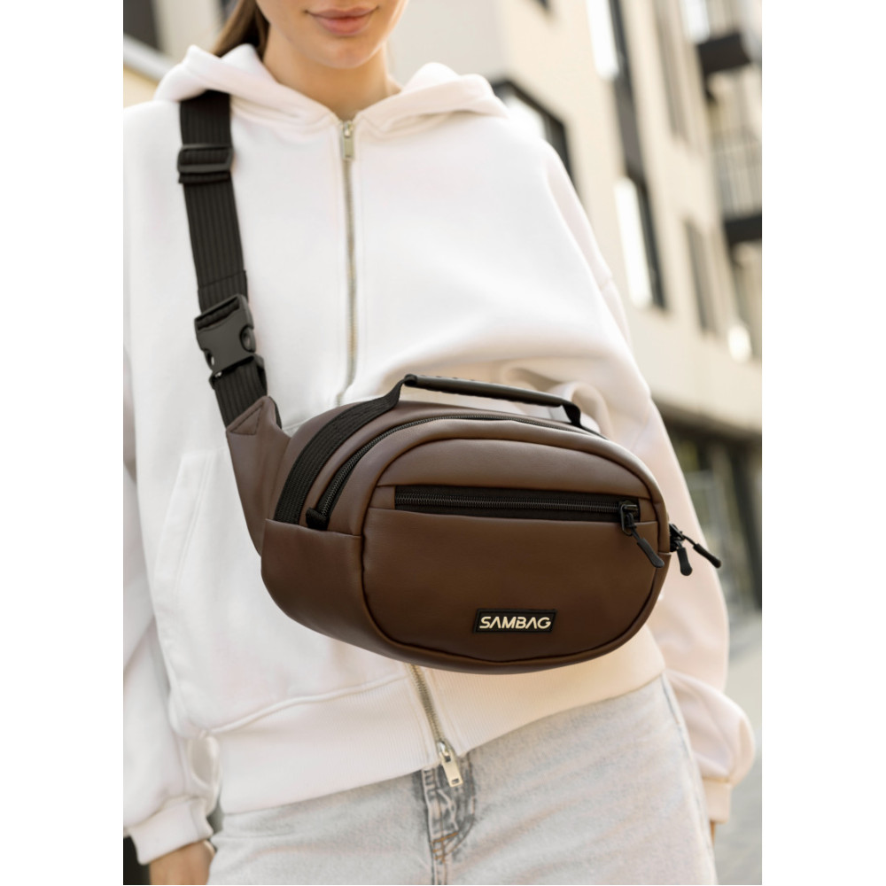 Сумка через плечо женская бананка Sambag Flex шоколад 30×17×10 см (85351020)
