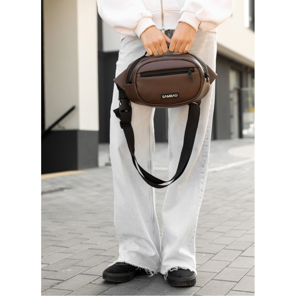 Сумка через плечо женская бананка Sambag Flex шоколад 30×17×10 см (85351020)