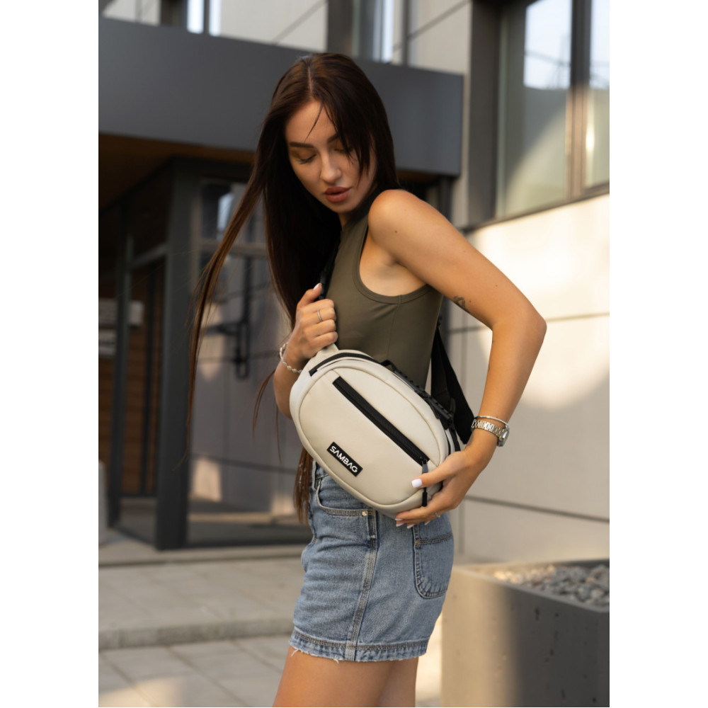 Сумка через плечо женская бананка Sambag Flex серая 30×17×10 см (85351030)