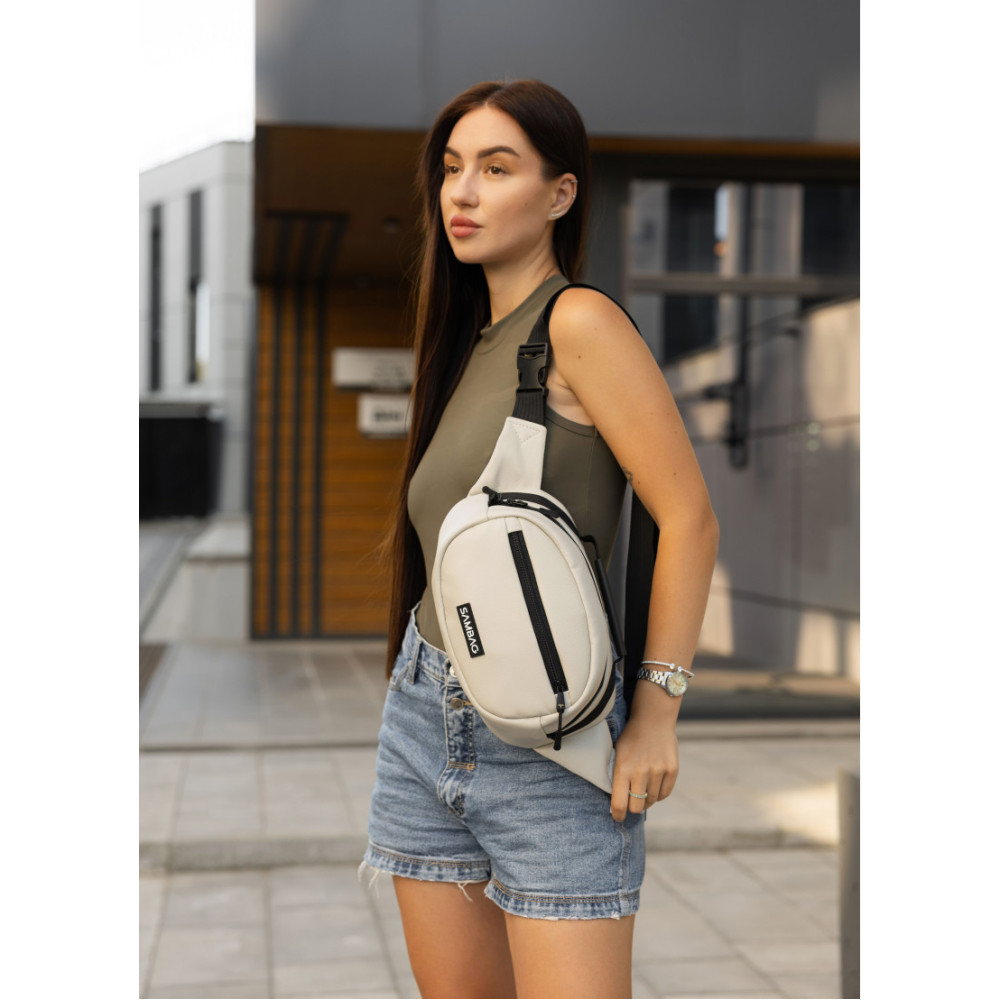 Сумка через плечо женская бананка Sambag Flex серая 30×17×10 см (85351030)
