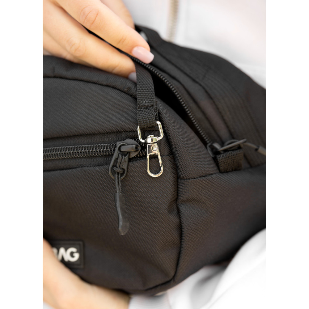Женская сумка через плечо бананка Sambag Flex черная тканевая 30×17×15 см (85351065)