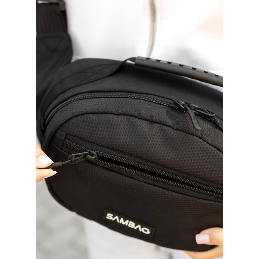 Женская сумка через плечо бананка Sambag Flex черная тканевая 30×17×15 см (85351065)