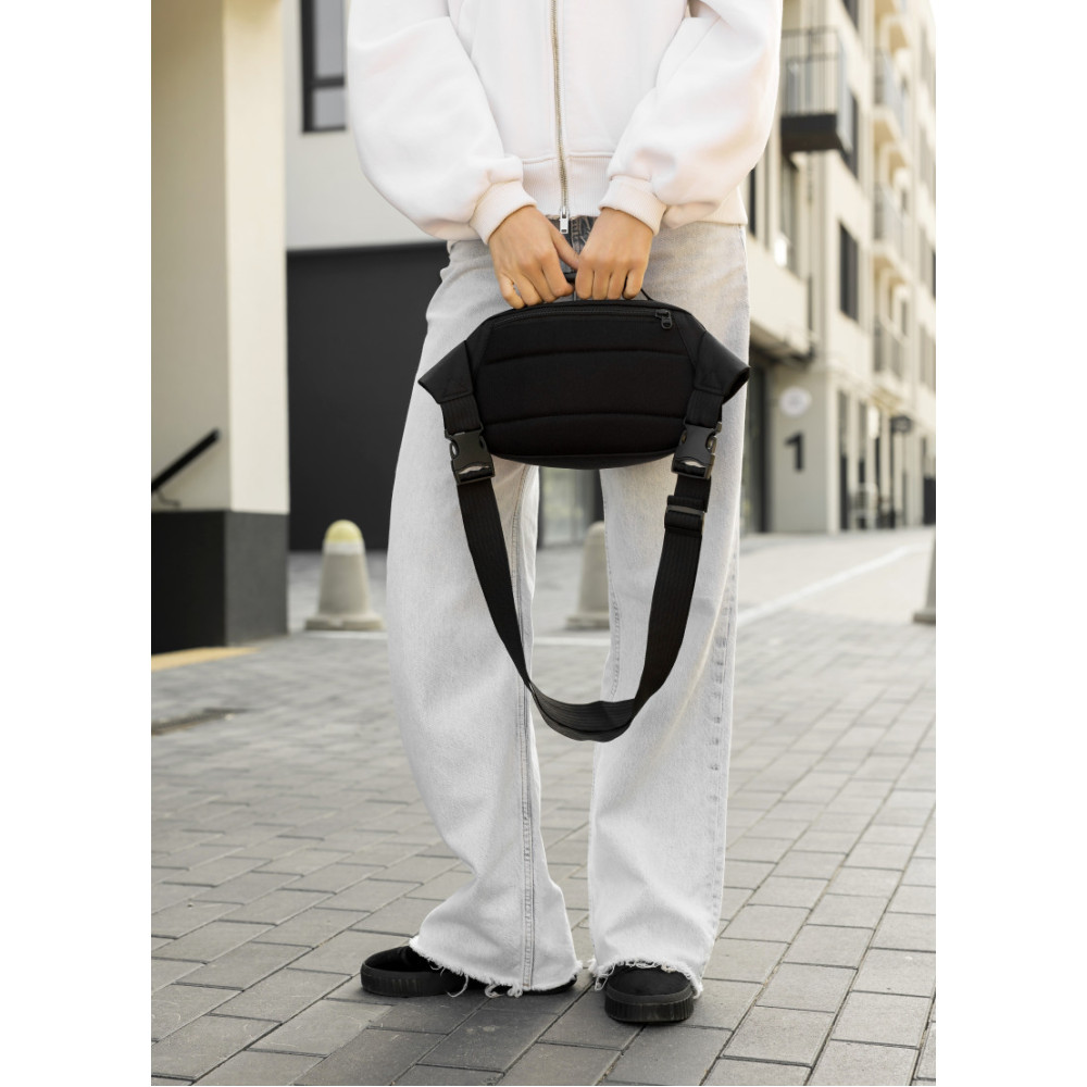 Женская сумка через плечо бананка Sambag Flex черная тканевая 30×17×15 см (85351065)