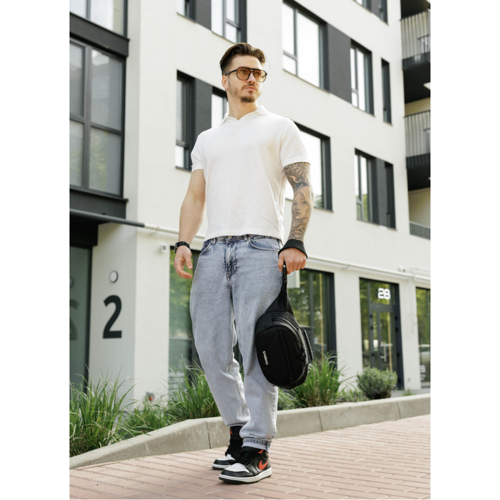 Сумка через плече бананка Sambag Flex чорна тканева 30 × 17 × 10 см (85351065m)