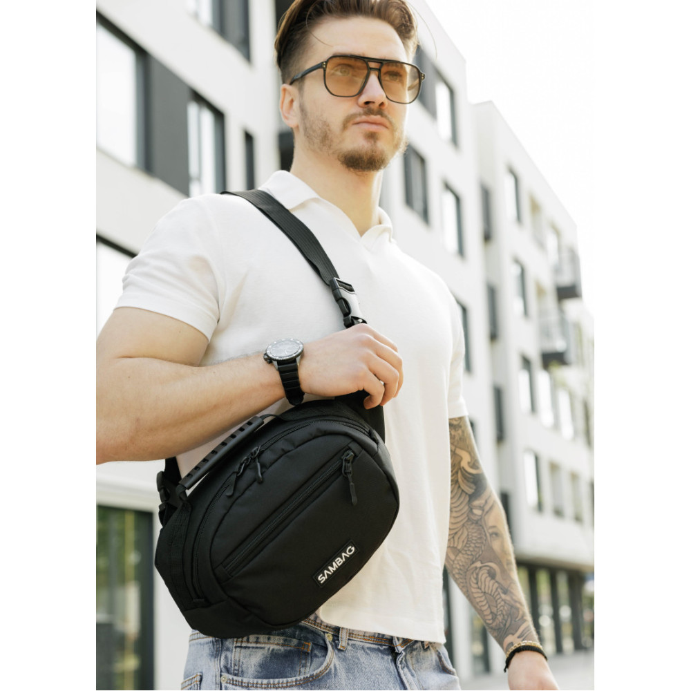 Сумка через плече бананка Sambag Flex чорна тканева 30 × 17 × 10 см (85351065m)