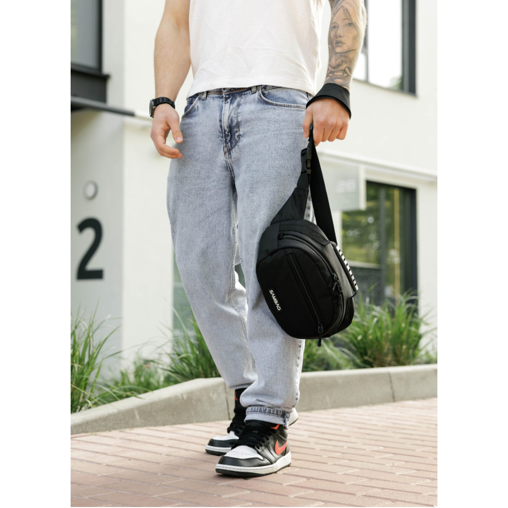 Сумка через плече бананка Sambag Flex чорна тканева 30 × 17 × 10 см (85351065m)