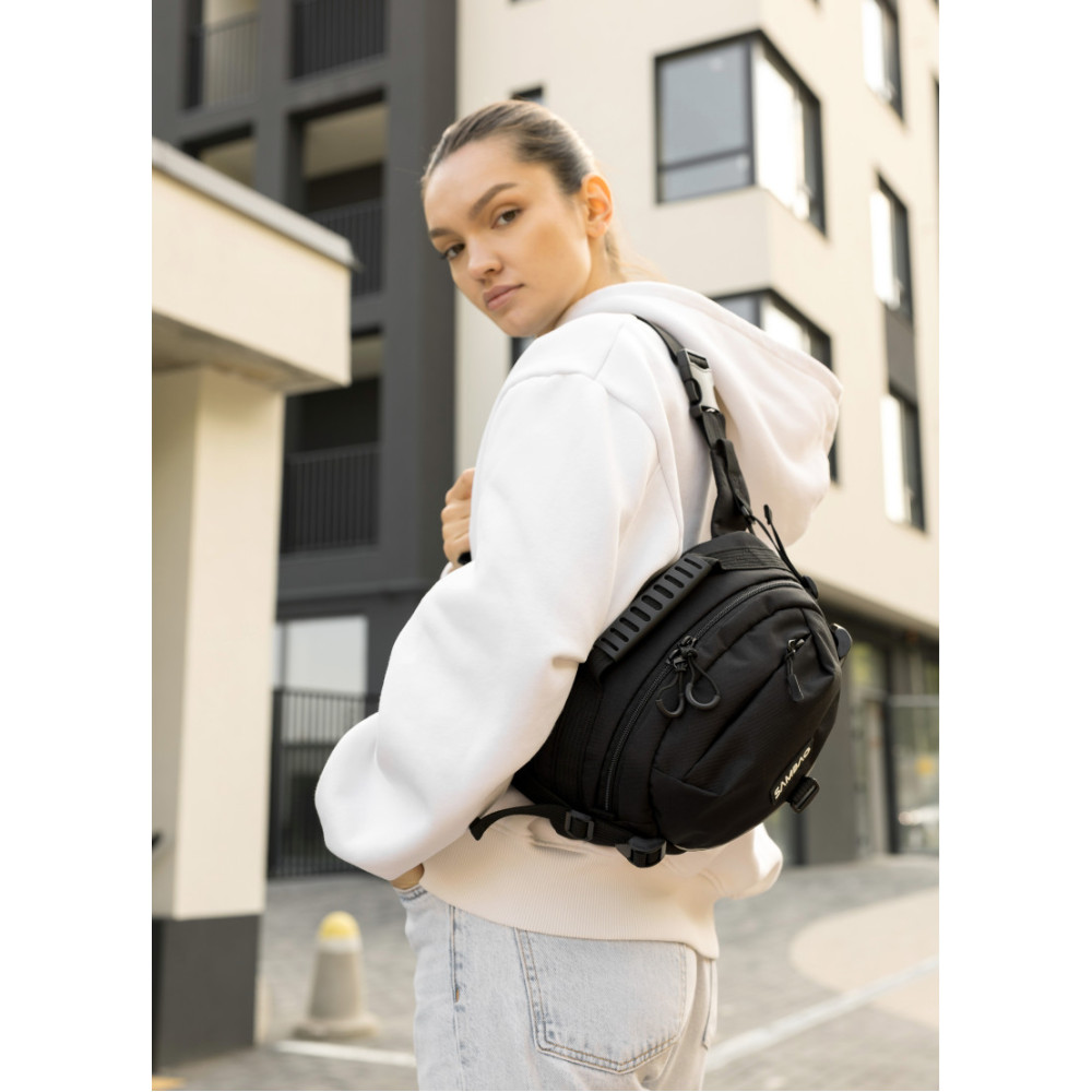 Женская сумка через плечо бананка Sambag Flex Pro черная 30×17×15 см (85451065)