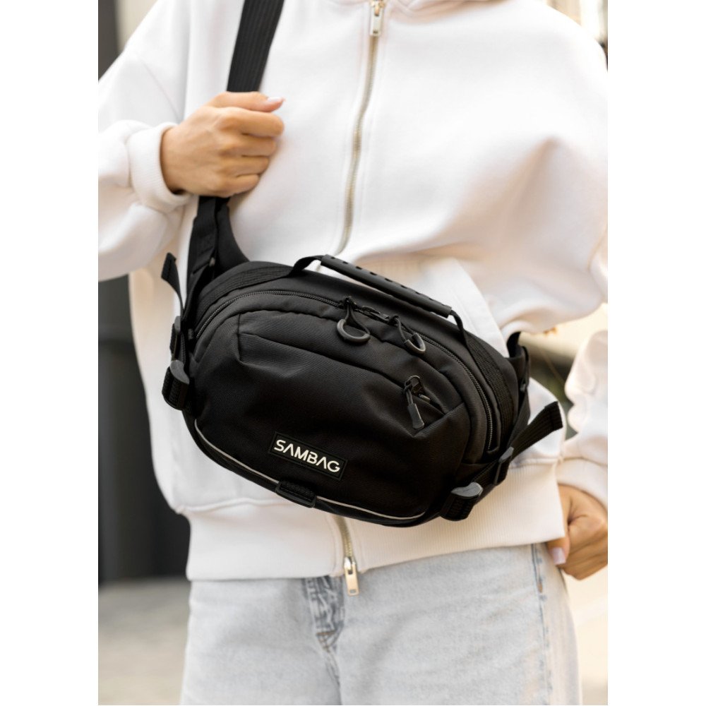 Женская сумка через плечо бананка Sambag Flex Pro черная 30×17×15 см (85451065)