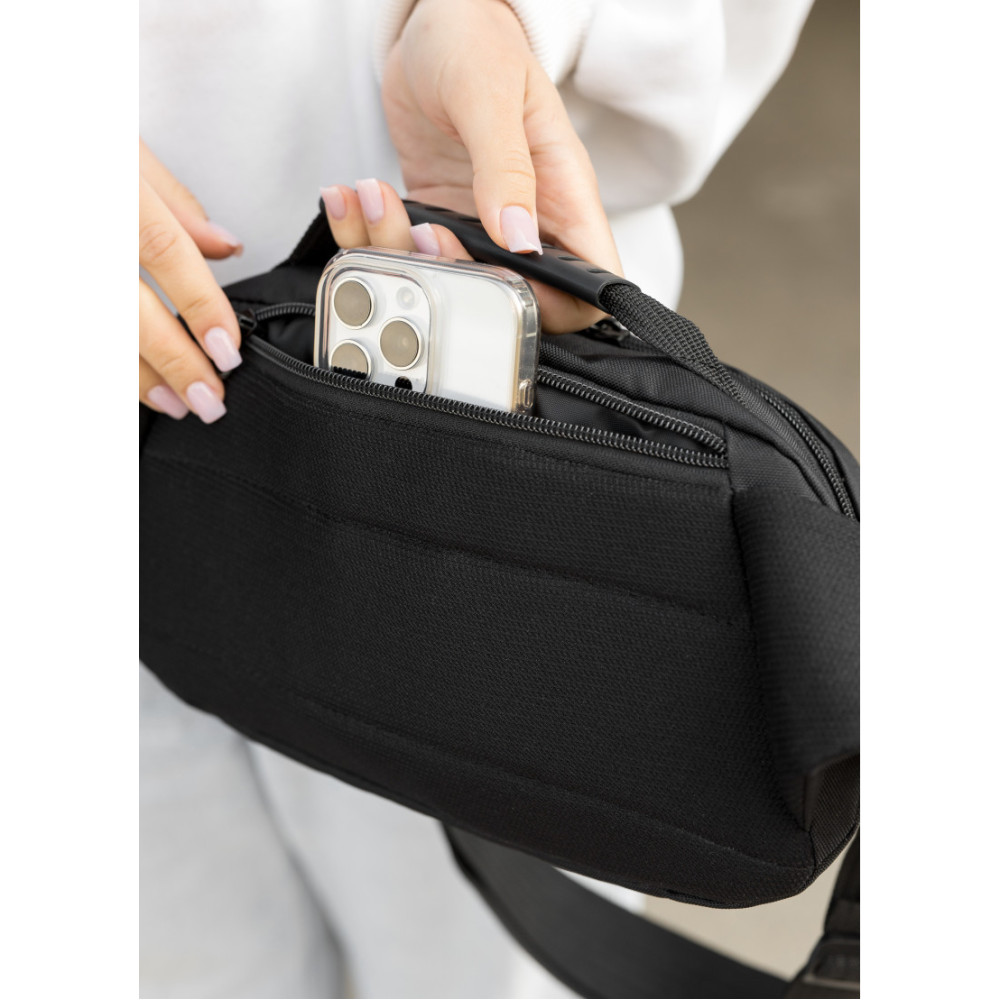 Женская сумка через плечо бананка Sambag Flex Pro черная 30×17×15 см (85451065)