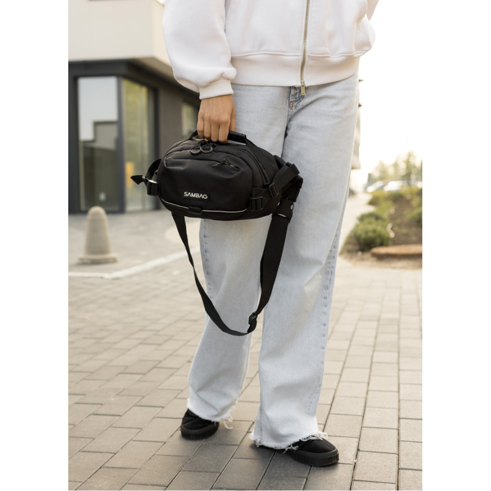 Женская сумка через плечо бананка Sambag Flex Pro черная 30×17×15 см (85451065)