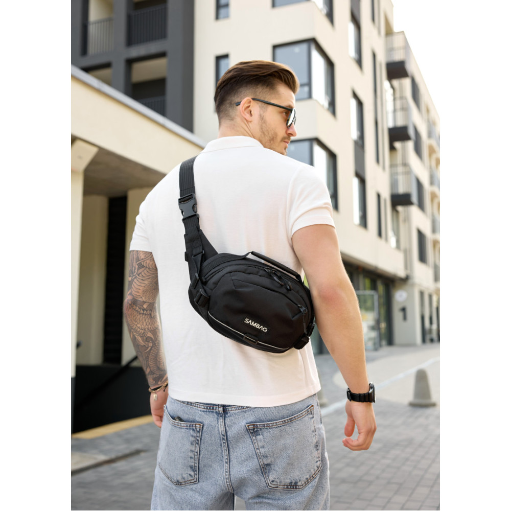 Сумка через плече бананка Sambag Flex Pro чорна 30 × 17 × 15 см (85451065m)
