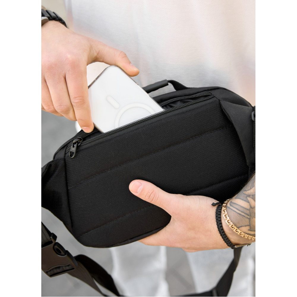 Сумка через плече бананка Sambag Flex Pro чорна 30 × 17 × 15 см (85451065m)