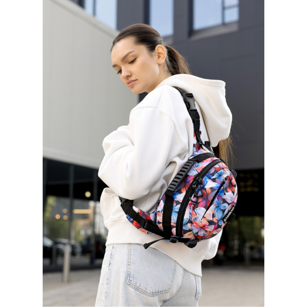 Сумка через плечо женская бананка Sambag Flex Pro принт "Flowers" 30×17×15 см (85451153)