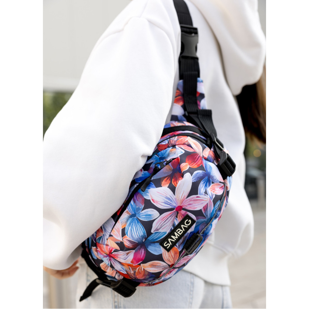Сумка через плечо женская бананка Sambag Flex Pro принт "Flowers" 30×17×15 см (85451153)