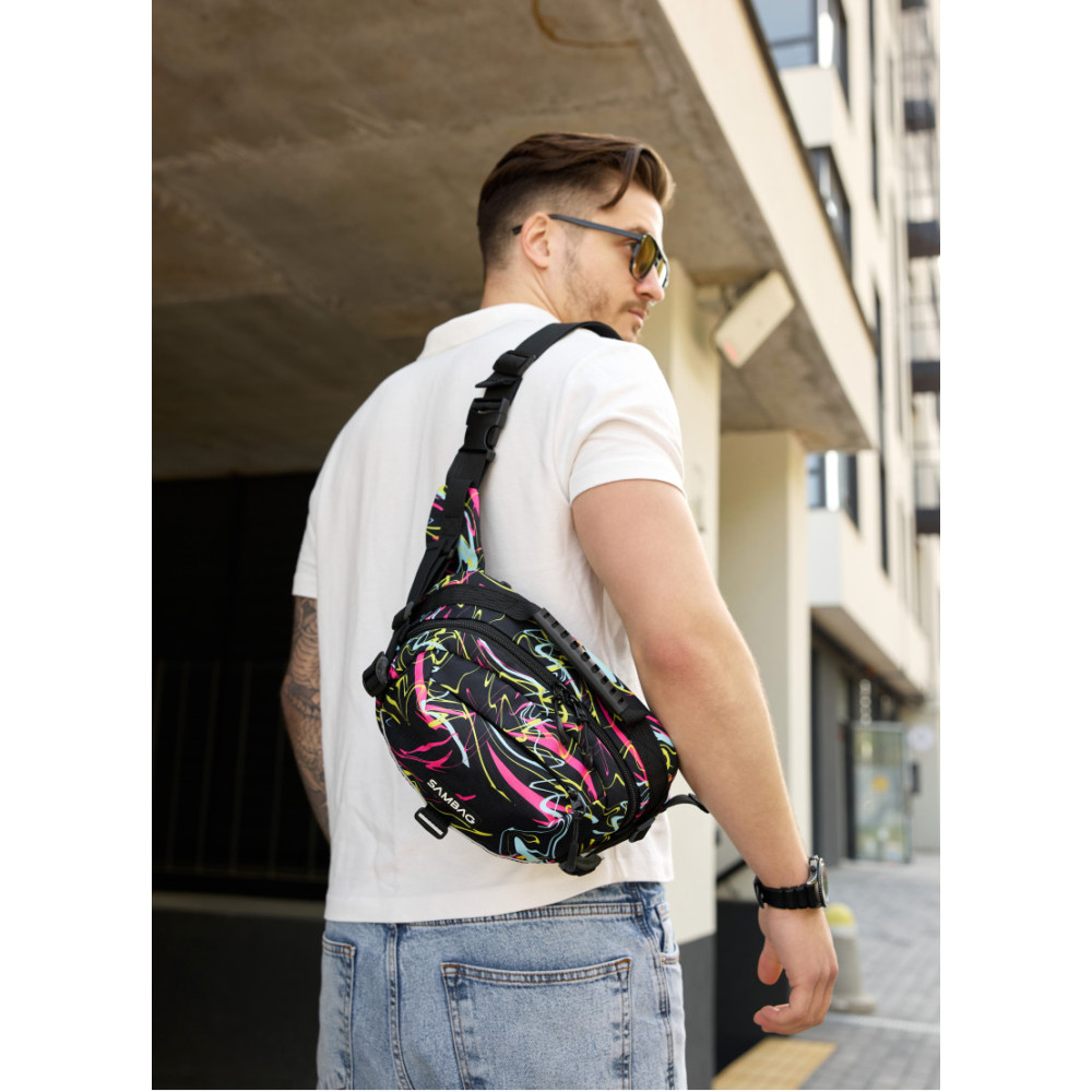Сумка через плечо бананка Sambag Flex Pro принт "ABSTRACT" 30×17×15 см (85451707m)