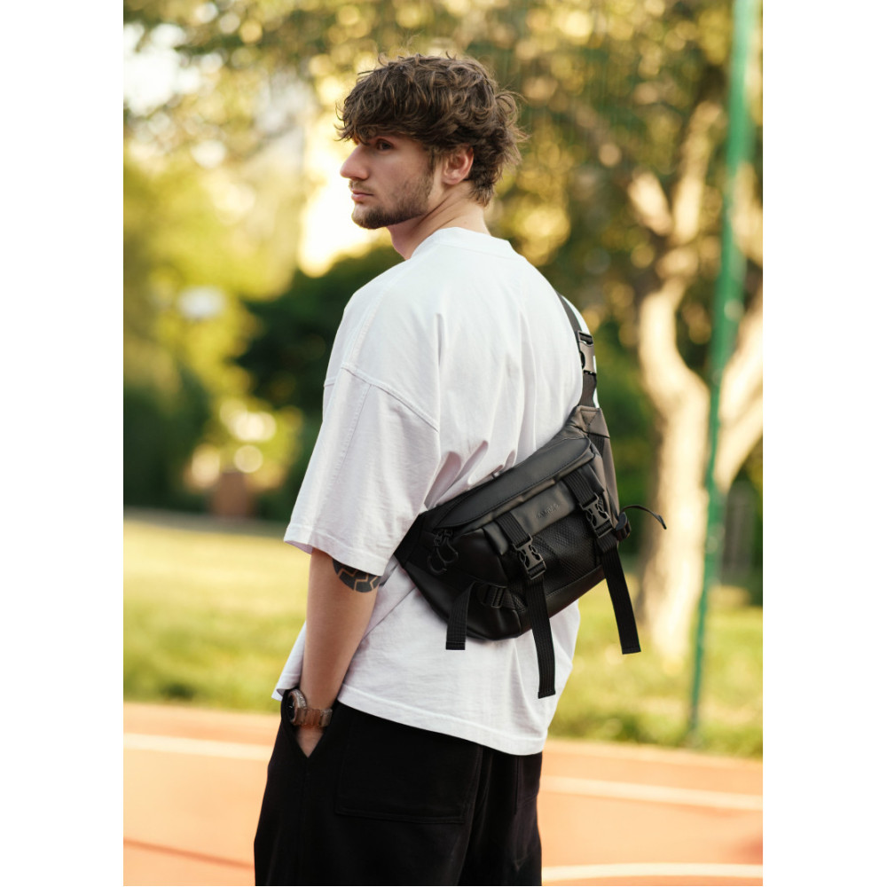 Мужская сумка бананка Sambag Dynamicdart черная 38 × 21 × 7 см (80411001m)