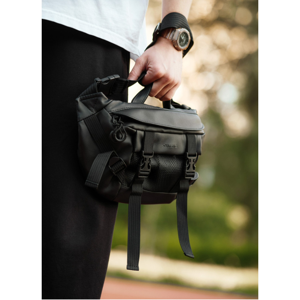 Мужская сумка бананка Sambag Dynamicdart черная 38 × 21 × 7 см (80411001m)