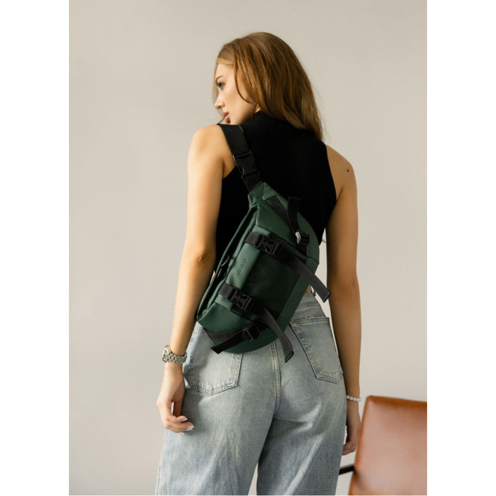Велика жіноча поясна сумка бананка Sambag DynamicDart зелена 38 × 21 × 7 см (80411007)