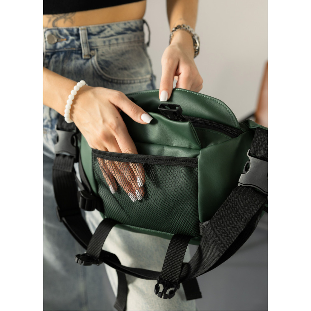 Велика жіноча поясна сумка бананка Sambag DynamicDart зелена 38 × 21 × 7 см (80411007)