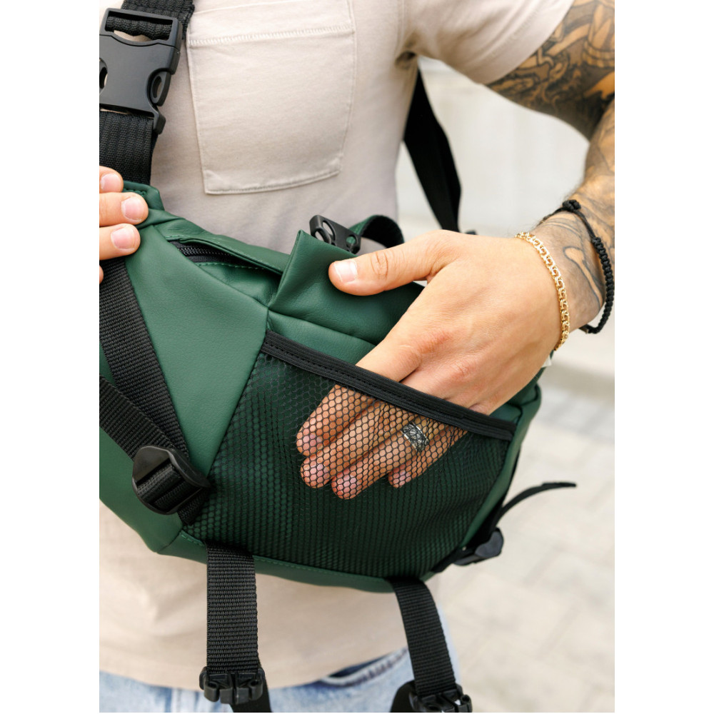 Велика чоловіча сумка бананка Sambag DynamicDart зелена 38 × 21 × 7 см (80411007m)