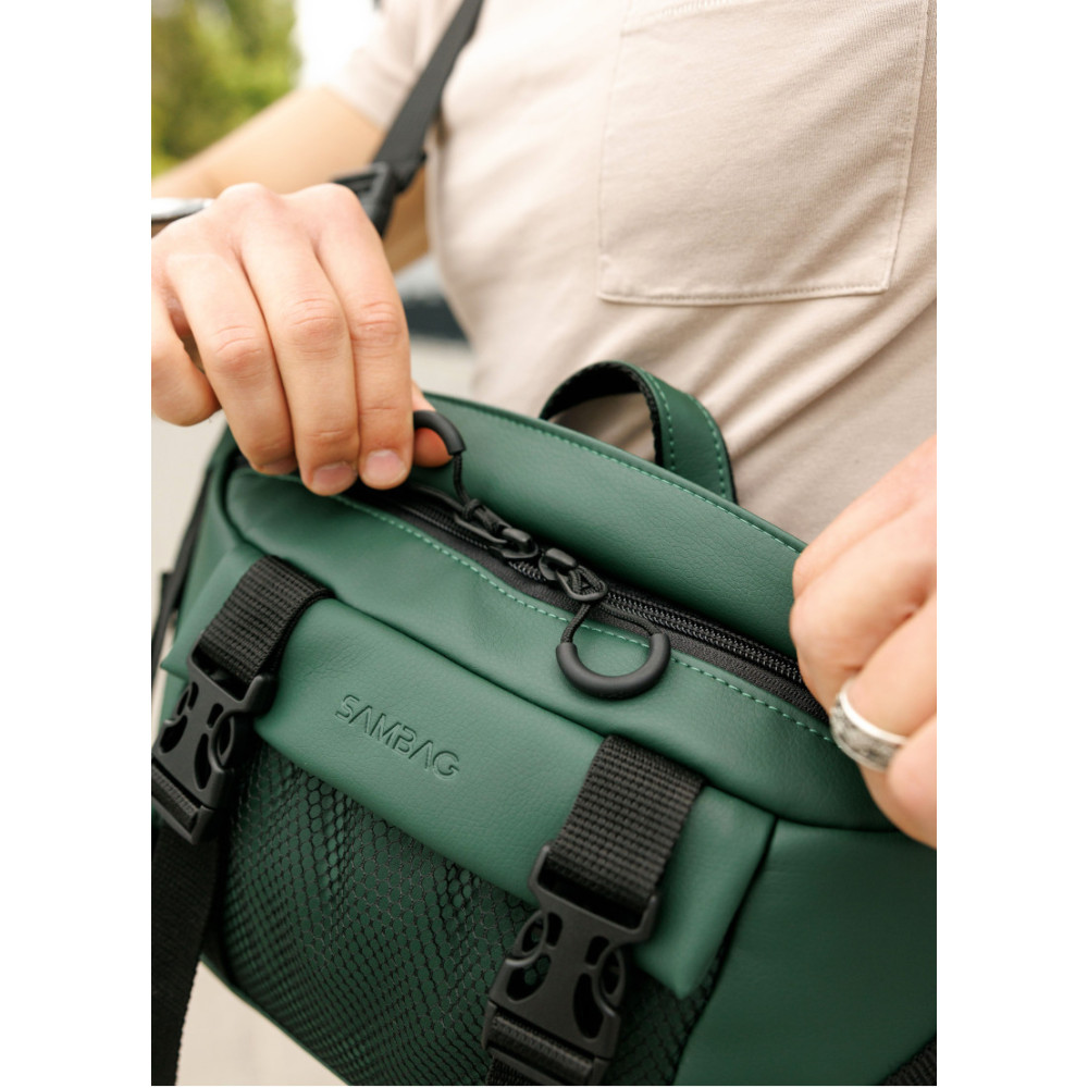 Велика чоловіча сумка бананка Sambag DynamicDart зелена 38 × 21 × 7 см (80411007m)