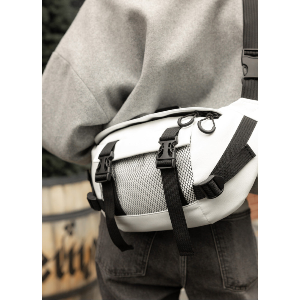 Большая женская поясная сумка бананка Sambag DynamicDart белая 38×21×7 см (80411008)