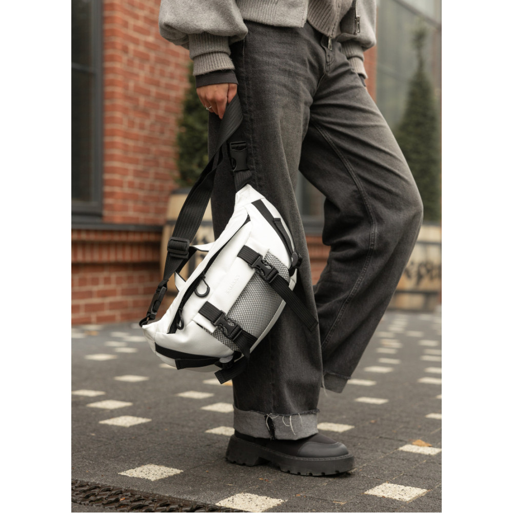 Большая женская поясная сумка бананка Sambag DynamicDart белая 38×21×7 см (80411008)
