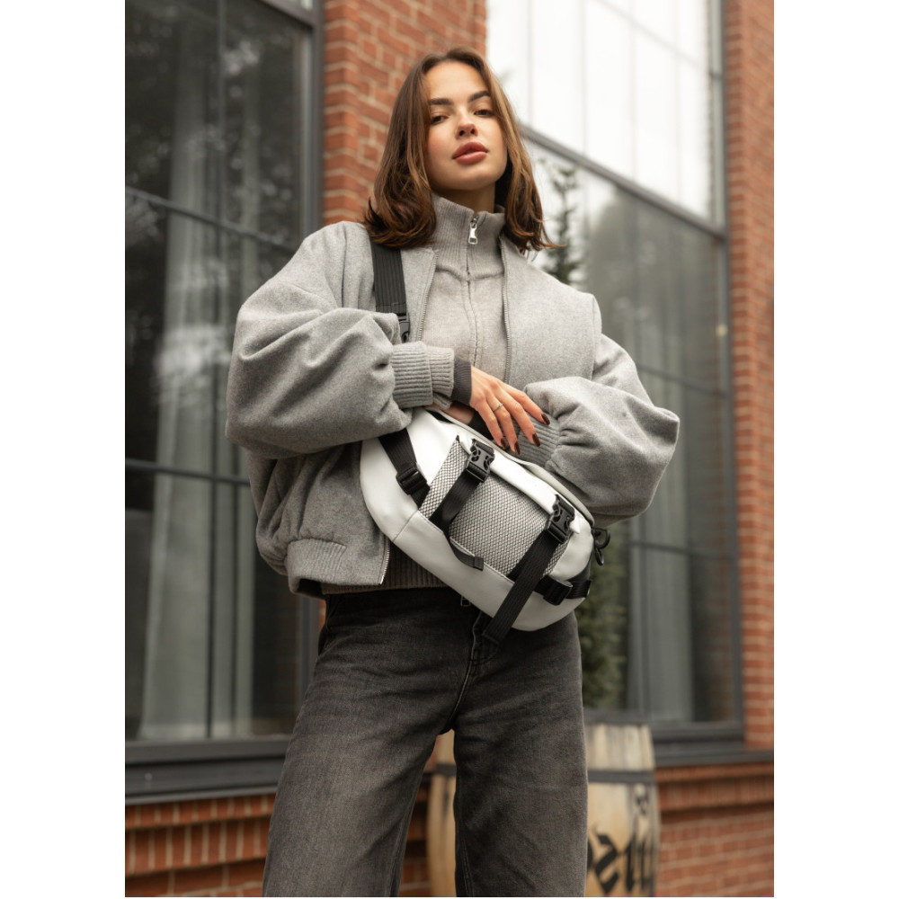 Большая женская поясная сумка бананка Sambag DynamicDart белая 38×21×7 см (80411008)