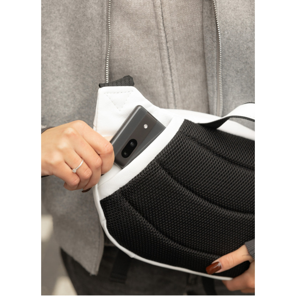 Большая женская поясная сумка бананка Sambag DynamicDart белая 38×21×7 см (80411008)
