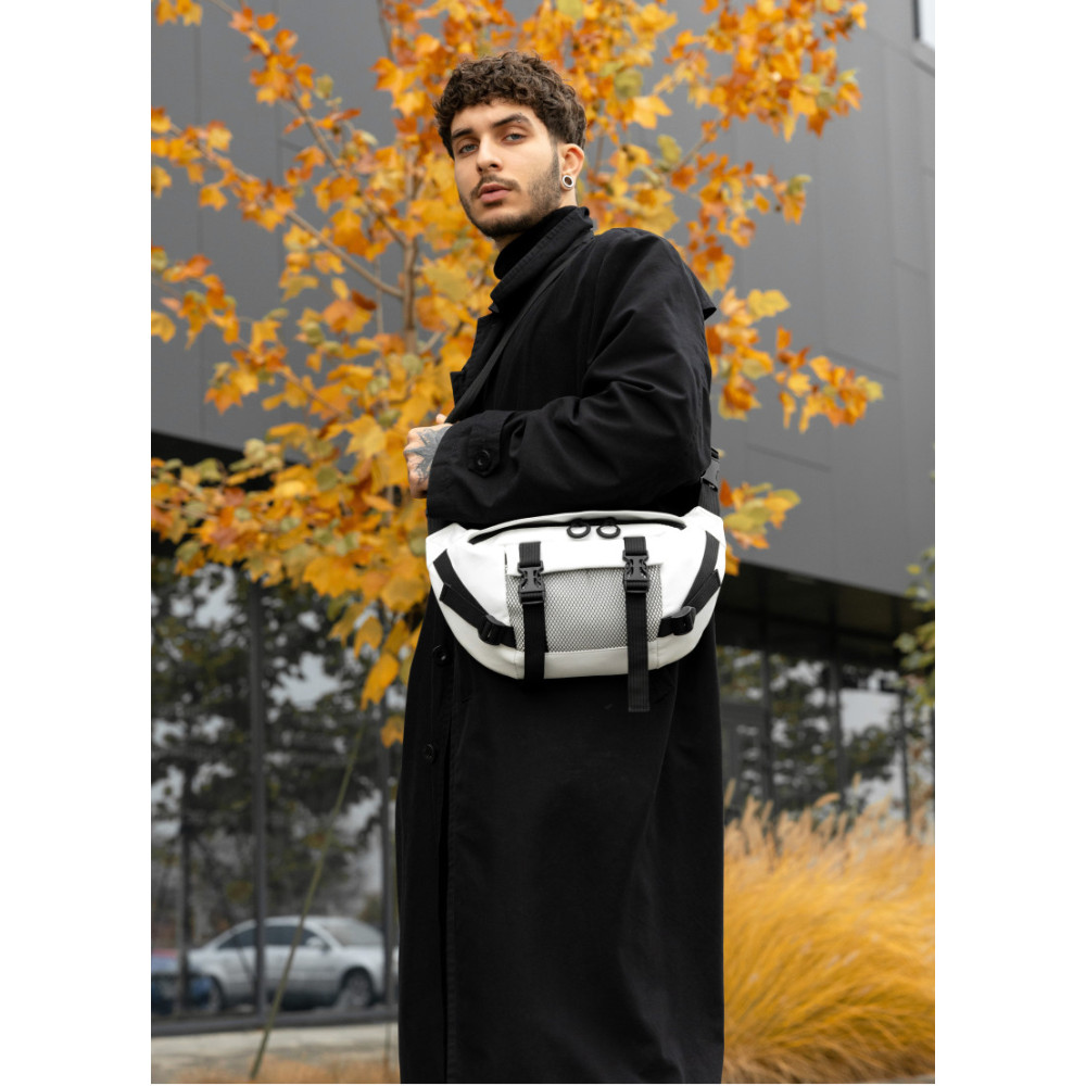 Велика чоловіча сумка бананка Sambag DynamicDart біла 38 × 21 × 7 см (80411008m)