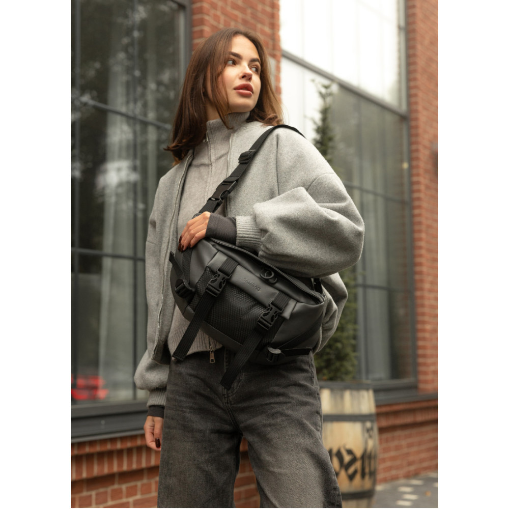 Велика жіноча поясна сумка бананка Sambag DynamicDart графітова 38 × 21 × 7 см (80411009)