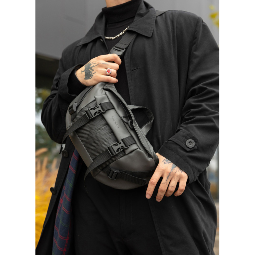 Велика чоловіча сумка бананка Sambag DynamicDart графітова 38 × 21 × 7 см (80411009m)