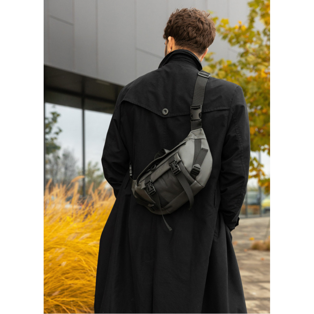 Велика чоловіча сумка бананка Sambag DynamicDart графітова 38 × 21 × 7 см (80411009m)