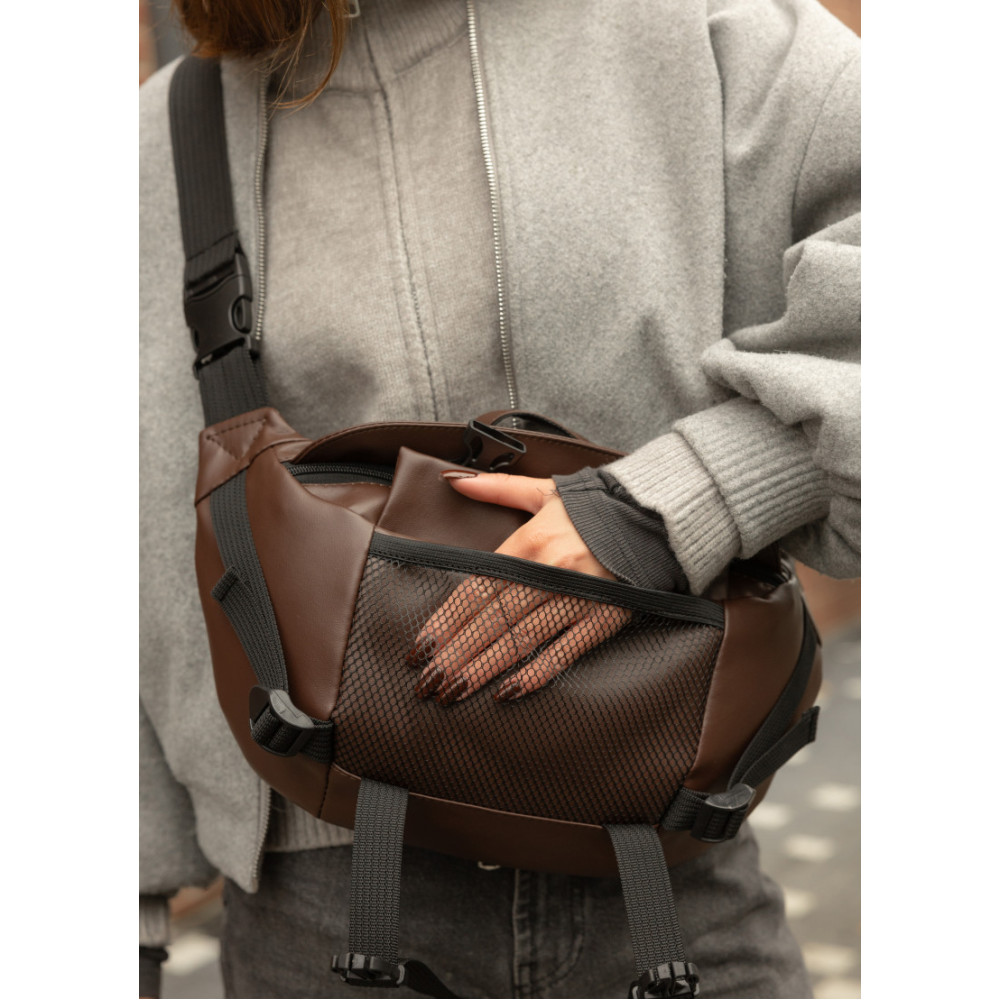Велика жіноча поясна сумка бананка Sambag DynamicDart коричнева 38 × 21 × 7 см (80411020)