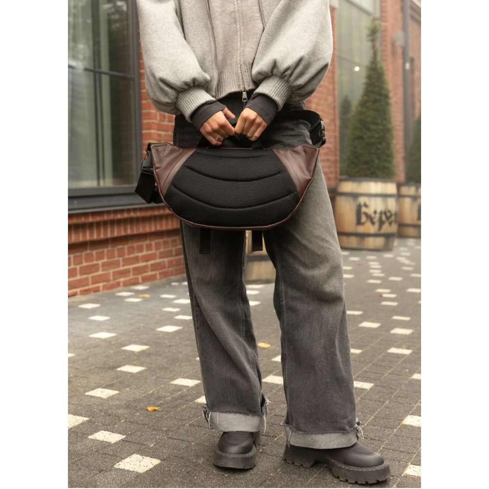 Велика жіноча поясна сумка бананка Sambag DynamicDart коричнева 38 × 21 × 7 см (80411020)