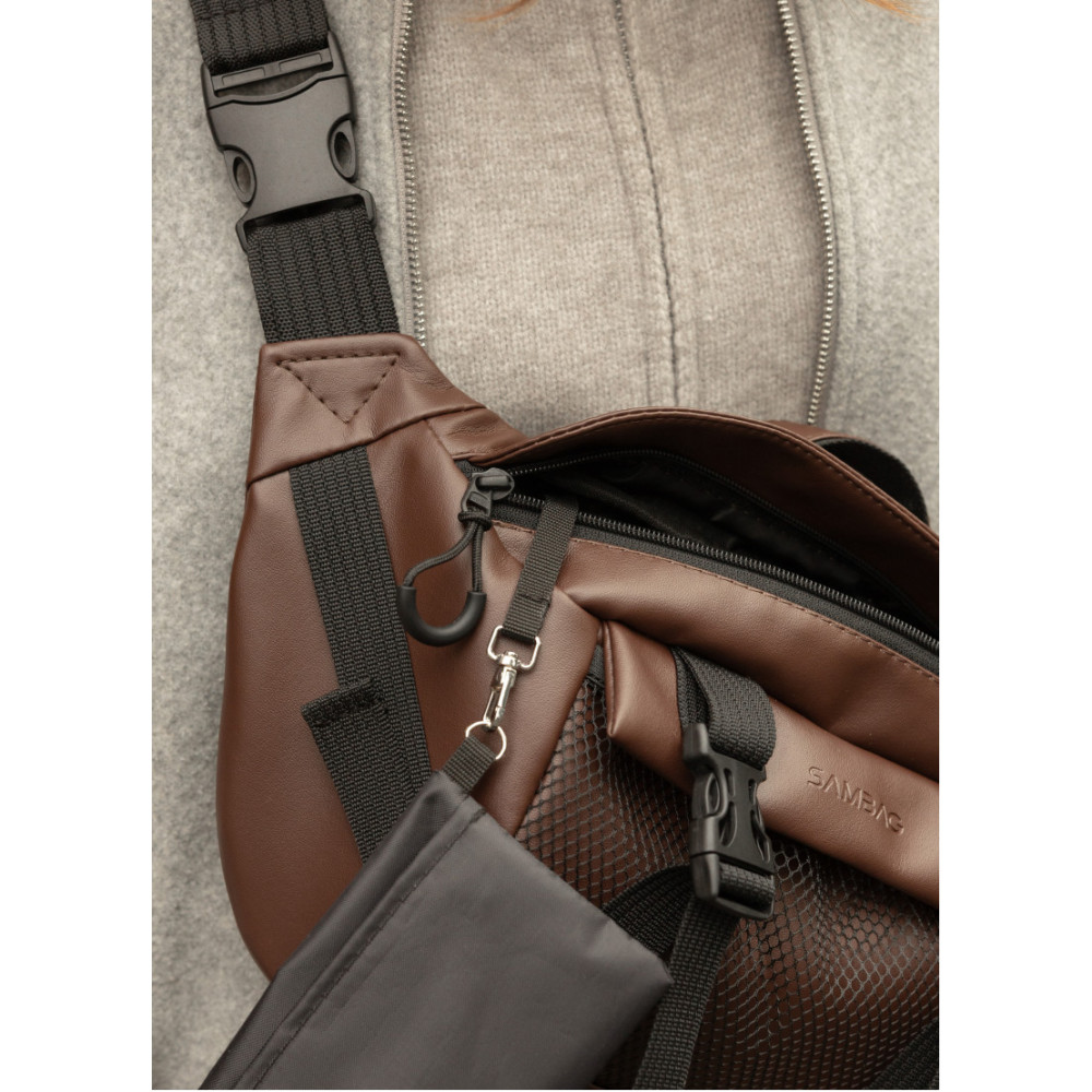 Велика жіноча поясна сумка бананка Sambag DynamicDart коричнева 38 × 21 × 7 см (80411020)