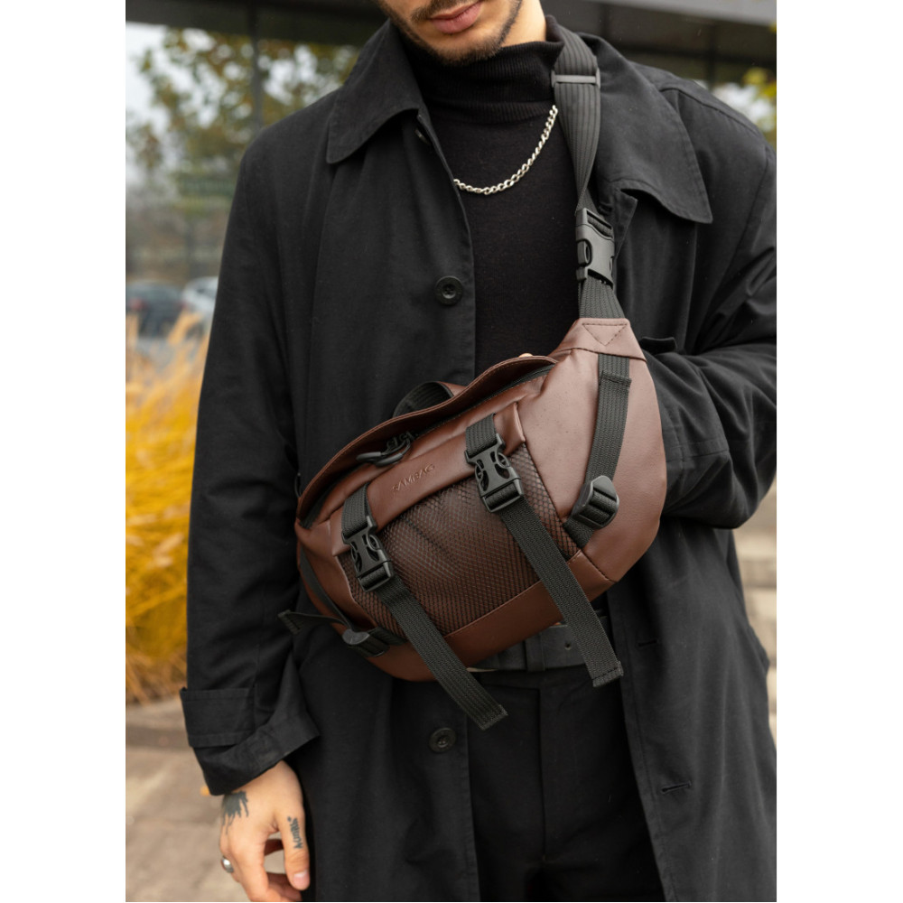 Большая мужская сумка бананка Sambag DynamicDart коричневая 38 × 21 × 7 см (80411020m)