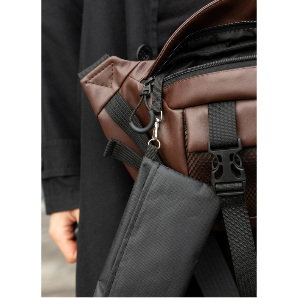 Большая мужская сумка бананка Sambag DynamicDart коричневая 38 × 21 × 7 см (80411020m)