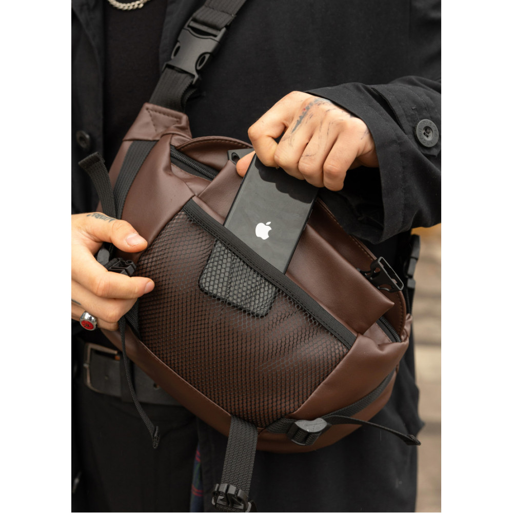 Большая мужская сумка бананка Sambag DynamicDart коричневая 38 × 21 × 7 см (80411020m)