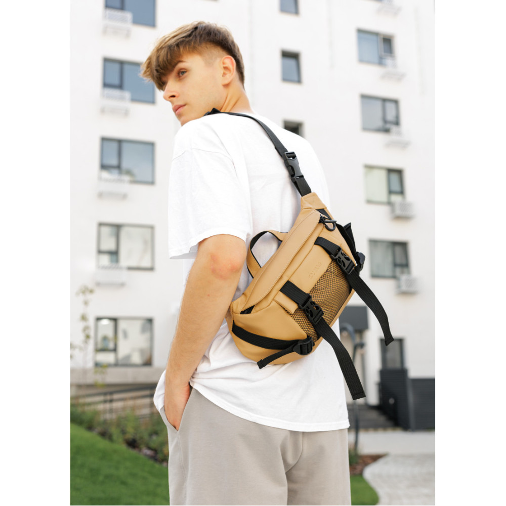 Велика чоловіча сумка бананка Sambag DynamicDart бежева 38 × 21 × 7 см (80411026m)